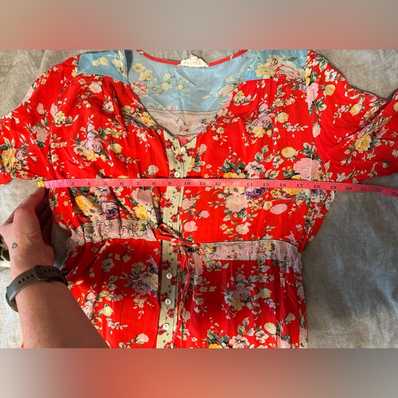 Breezy Floral Cottagecore Red and Blue Maxi Dress size Large - Picture 8 of 9